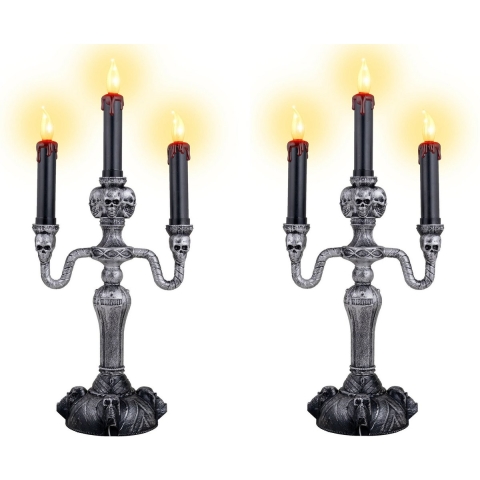 Halloween LED kandelaar - 2x - 3 kaarsen - op batterijen - 17 x 40 cm -