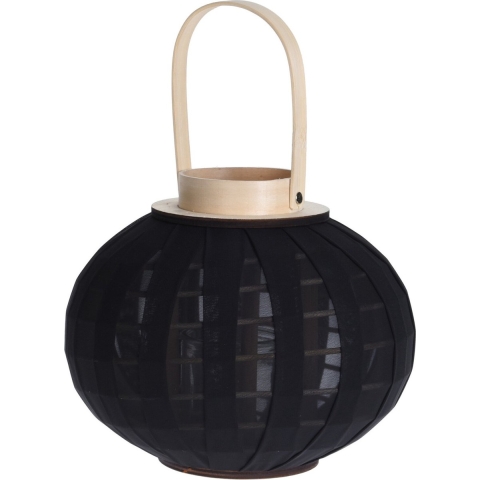 Houten theelichthouder / lantaarn met stof zwart 21 cm -