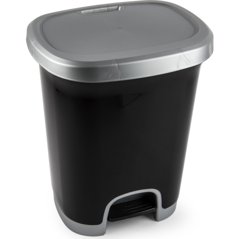 Plasticforte Pedaalemmer - zwart/ zilver - 27 liter - 38 x 32 x 45 cm - prullenbak -