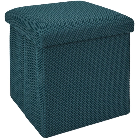 Poef/hocker opvouwbaar Atome - stof - opbergbox - petrol blauw - polyester/mdf - 38 x 38 cm -