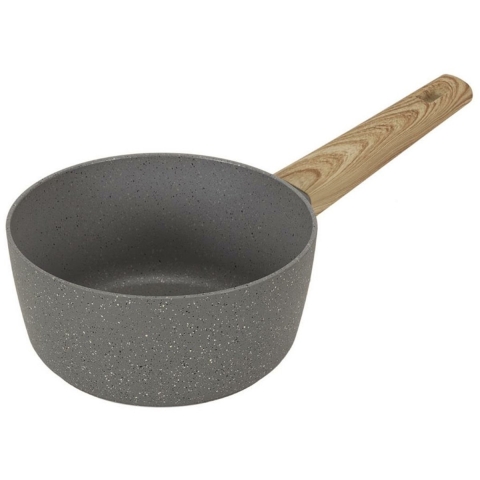 Steelpan/sauspan Sunrise - Alle warmtebronnen - Grijs - Dia 18 cm - handvat hout effect - aluminium -