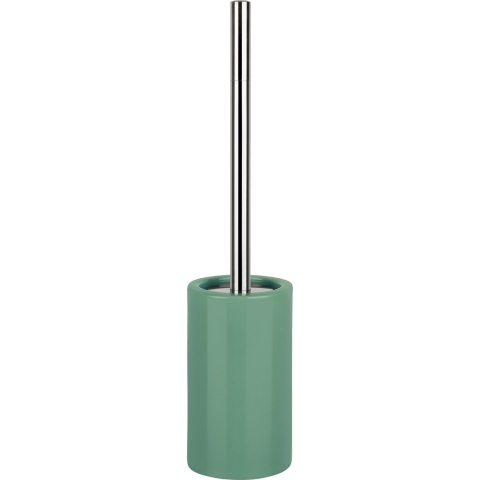 Luxe Toiletborstel in houder Sienna - salie groen glans - porselein - 42 x 10 cm - met binnenbak -
