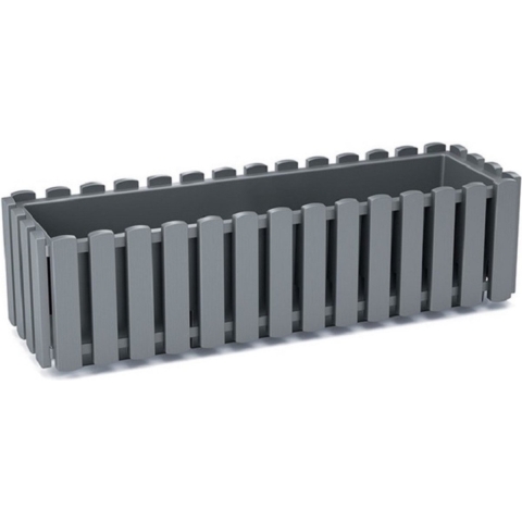 Plantenbak/bloembak Fence look - kunststof - steengrijs - 58 x 18 x 16 cm -