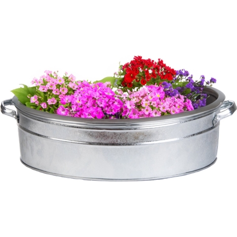 Plantenpot/teil voor buiten - groot - zink - zilver - L59 x D45 X H15 cm -