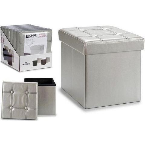 Poef Square BOX - hocker - opbergbox - zilvergrijs - polyester/mdf - 31 x 31 cm - opvouwbaar -
