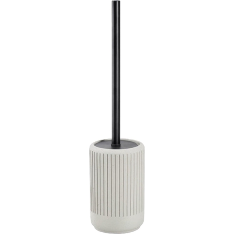 Toiletborstel in houder - keramiek - lichtgrijs - cement look - rond - 10 x 42 cm -