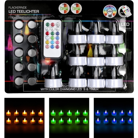 LED theelichtjes -10x - gekleurd - 3,5 cm - afstandsbediening - waxinelichtjes -