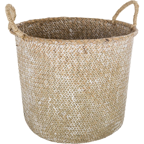 Opbergmand Julian - rond - riet - naturel - 37 x 27 cm - opvouwbaar - decoratie mand -