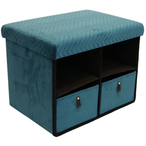 Poef/hocker opvouwbaar -2 laden - stof - opbergbox - groen - polyester/mdf - 38 x 50 cm -