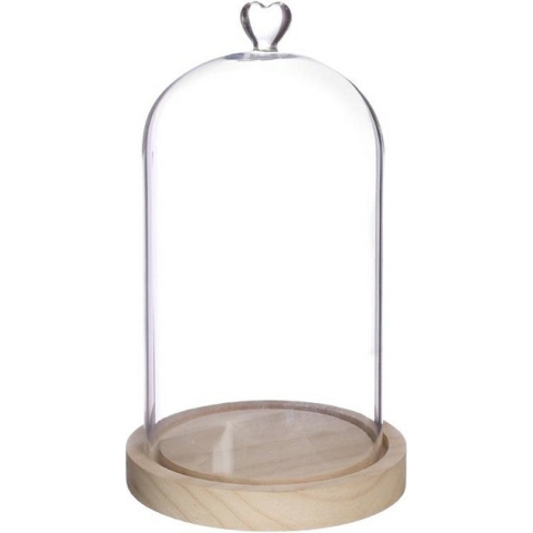 Decoratie stolp met hartje - presentatie stolpen - houten plateau - D14 x H24 cm -