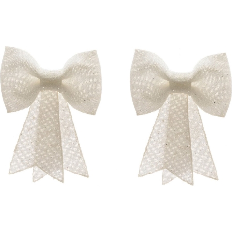 4x stuks kerstboomversiering witte strikken met glitter pailletten 14 cm -