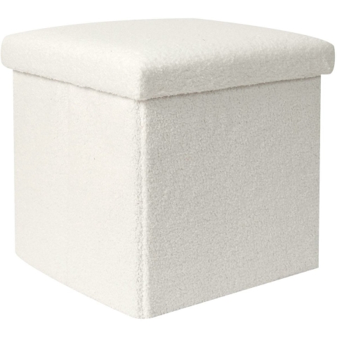 Poef/hocker opvouwbaar - bouclé stof - opbergbox - wit - polyester/mdf - 38 x 38 cm -
