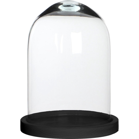 Mica Decorations Stolp Hella - zwart - glas en eikenhout - 17 x 23 cm -