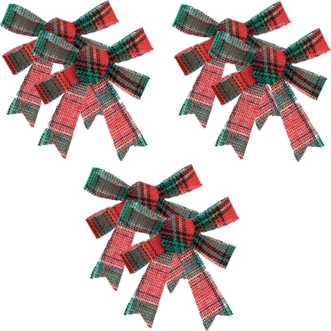 Kerst ornamenten strikken -12x st - rood/groen - 10 x 12 cm - polyester strikjes -