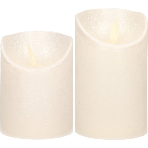 LED kaarsen/stompkaarsen - set 2x - parel/creme - H10 en H12,5 cm - bewegende vlam -