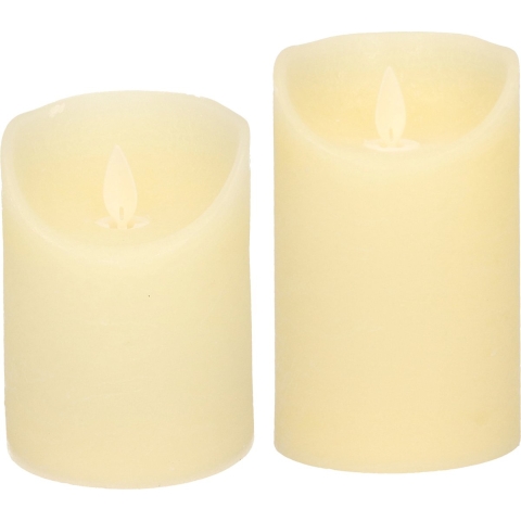 LED kaarsen/stompkaarsen - set 2x - ivoor wit - H10 en H12,5 cm - bewegende vlam -
