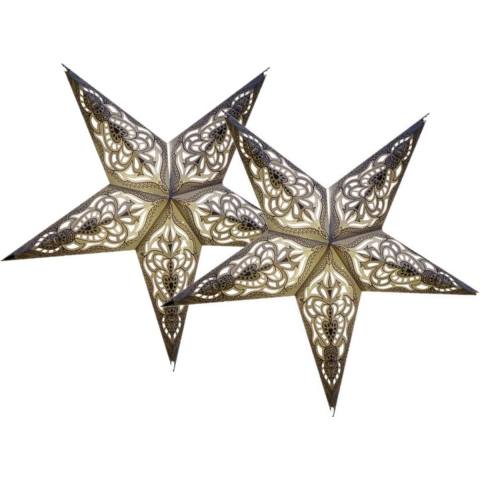 Decoratie kerststerren - 2x - wit/zilver - 60 cm - papier - 5 punten - glitters -