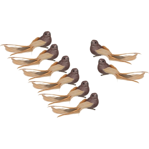 Vogels op clip - 8x st - goud - 16 x 4 cm - kunststof - kerstboomversiering -