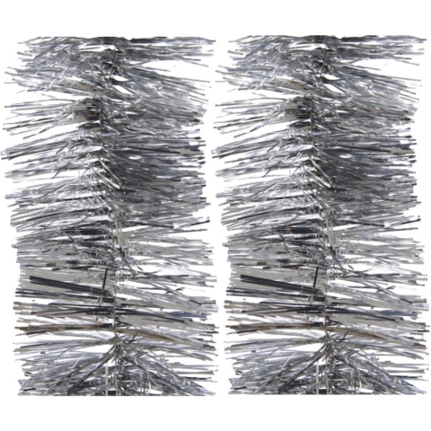 Decoris Kerstslinger- 4x -guirlande - zilver - glanzend lametta - 270 cm -