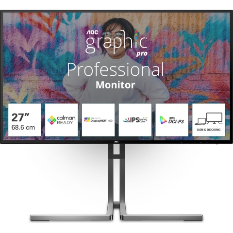 AOC U27U3CV LCD-monitor Energielabel F (A - G) 68.6 cm (27 inch) 3840 x 2160 Pixel 16:9 4 ms DisplayPort, HDMI IPS LCD