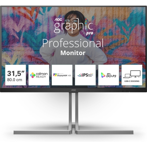 AOC U32U3CV LCD-monitor Energielabel F (A - G) 80 cm (31.5 inch) 3840 x 2160 Pixel 16:9 4 ms IPS LCD