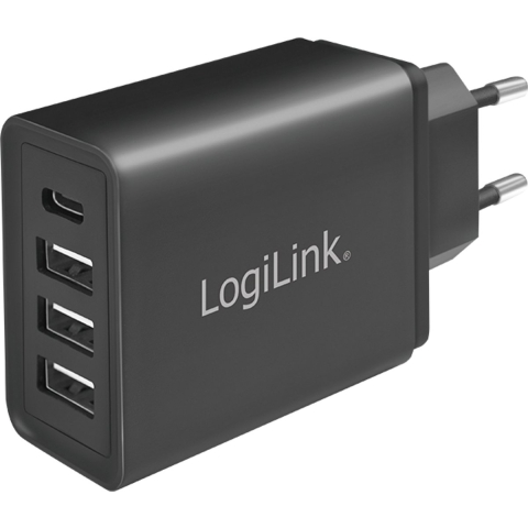 LogiLink Ladegerät USB-oplader 15 W 1x USB-C, 3x USB-A Zwart Binnen