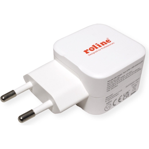 ROLINE USB Oplader met Eurostekker, 2 poorten (Type A QC3.0, Type C PD), 20W