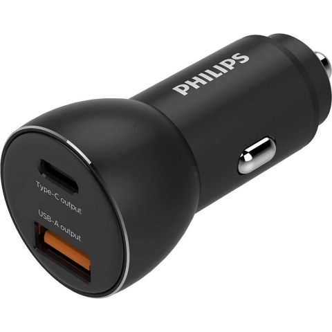 PHILIPS Autolader DLP2521/00 - USB-A en USB-C Output - Sigarettenaansteker - Compatibel met Samsung en iPhone - 36W Snel Laden - Zwart