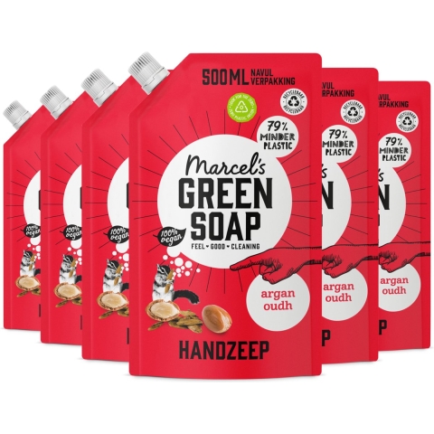 6x Marcel's Green Soap Handzeep Argan&Oudh Navul Stazak 500 ml