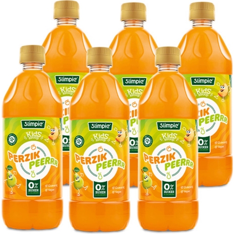 6x Slimpie Siroop Kids Perzik Peerrr 580 ml