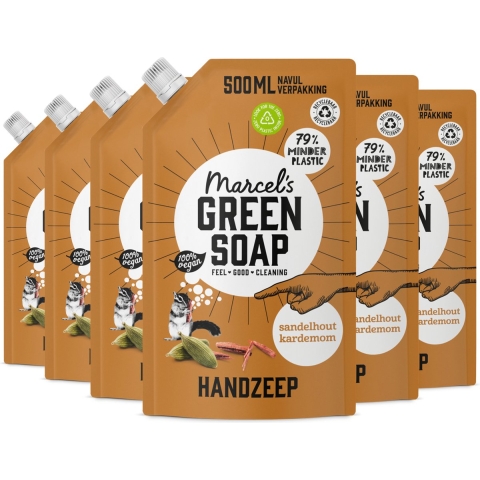 6x Marcel's Green Soap Handzeep Sandelhout&Kardemon Navul Stazak 500 ml