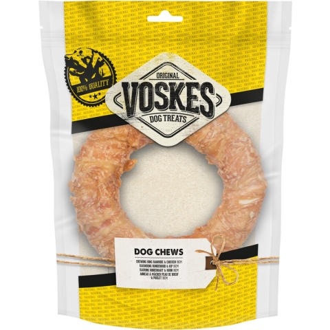 2x Voskes Kauwring Runderhuid met Kip 19 cm