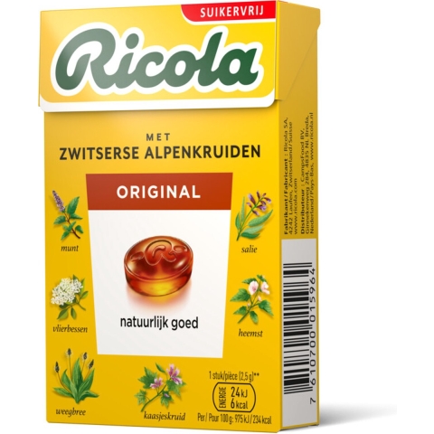 6x Ricola Keelpastilles Original Suikervrij Doosje 50 gr
