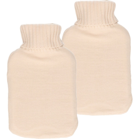 Warmwaterkruik met gebreide hoes - 2x - creme wit - 2 liter - heet water kruik -