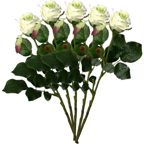 Kunstbloem roos Elena - 5x - creme - 48 cm - kunststof steel - decoratie bloemen -