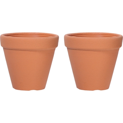 Plantenpot/bloempot Classic Garden - 2x - buiten/binnen - kunststof - terracotta - D25 x H26 cm -