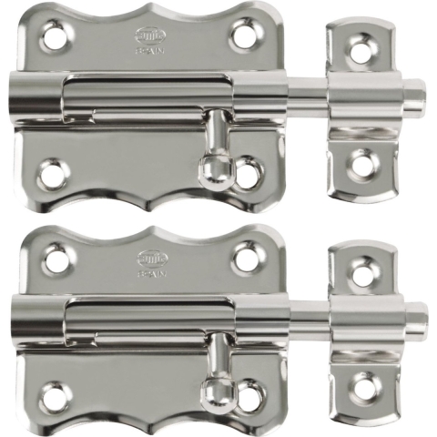AMIG schuifslot/plaatgrendel - 4x - staal - 5 x 4.8 cm - vernikkeld - zilver - deur - poort -
