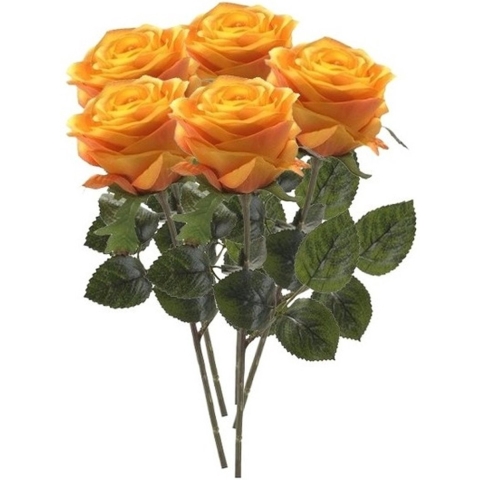 Kunstbloem roos Simone - 5x - geel/oranje - 45 cm - decoratie bloemen -