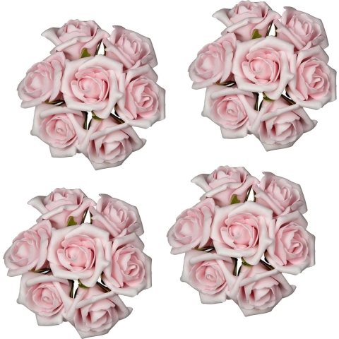 Decoratie roosjes foam - 4x - bosje van 7 st - lichtroze - Dia 6 cm - hobby/DIY bloemetjes -