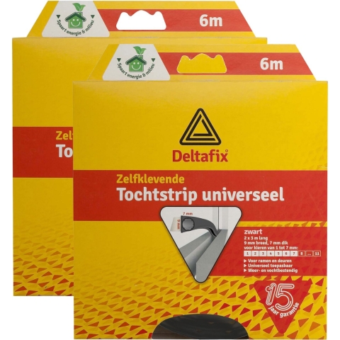 Tochtstrip - 2x - tochtwering - zwart - zelfklevend - universeel - 6 m x 9 mm x 7 mm -
