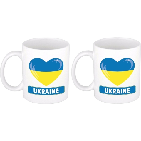 Hartje vlag Oekranie mok / beker - 2x - wit - 300 ml - keramiek -