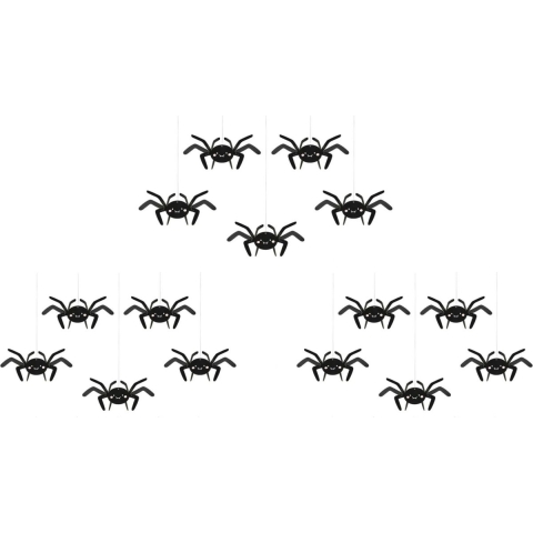 Halloween thema hangende spinnen - 15x - zwart - papier - 27 cm -