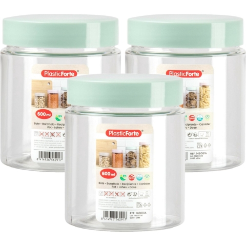 Voorraadpot/bewaarpot - 6x - 600 ml - kunststof - mint groen - B10 x H12 cm -