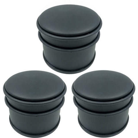 Set van 3x deurstoppers rond mat zwart 10 x 8 cm -