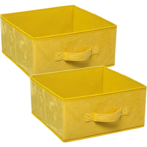 Opbergmand/kastmand - Set van 2x stuks - geel - 14 liter - 31 x 31 x 15 cm - Opbergboxen - Vakkenkas -