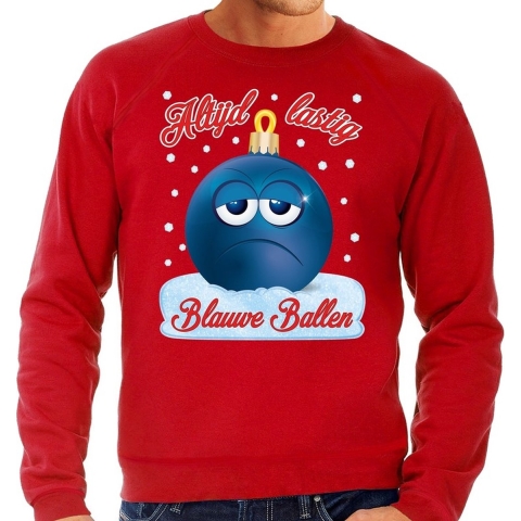 Foute kerst sweater / trui Blauwe ballen rood voor heren M (50) -