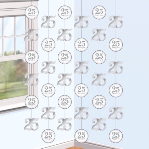 Rotorspiraal 25 years - 3x set - jubileum - zilver - 200 cm - hangdecoratie - versiering gordijn -