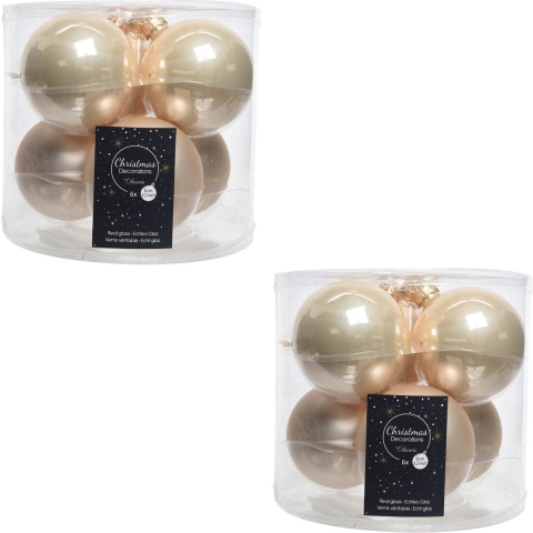 Decoris Kerstballen - 12x - glas - 6 stuks - champagne - 8 cm -