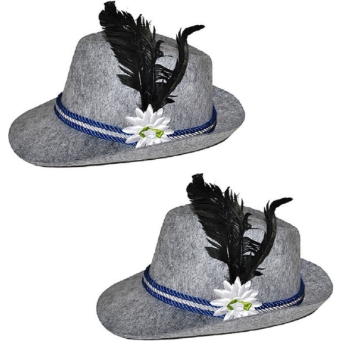 4x stuks grijs Tiroler Oktoberfest verkleed hoedje voor volwassenen -