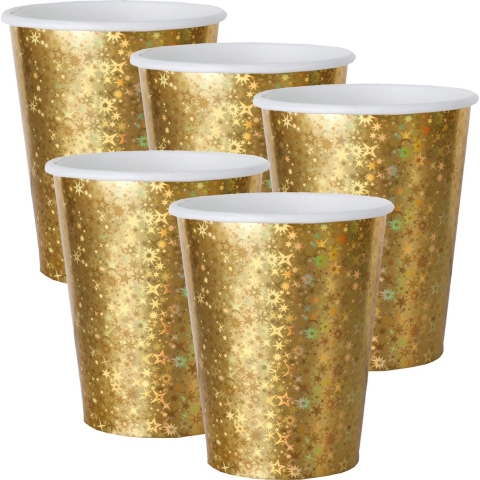 Feest wegwerp bekertjes - glitter - 50x stuks - 270 ml - goud - karton -
